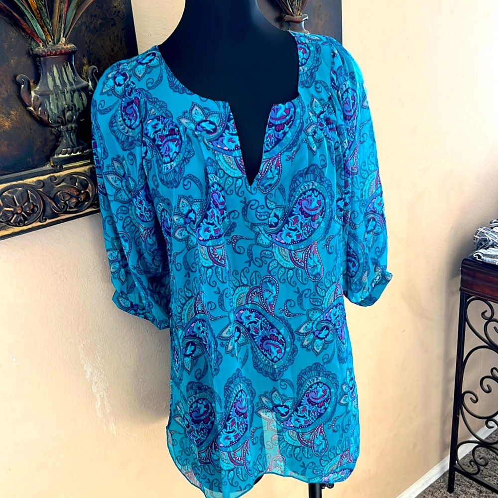 Roper NWT Women’s Blouse, Turquoise Paisley Print